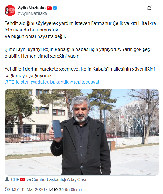 Rojin Kabaiş'in ailesi tehdit ediliyor: Aylin Nazlıaka'dan kritik uyarı - Resim : 1