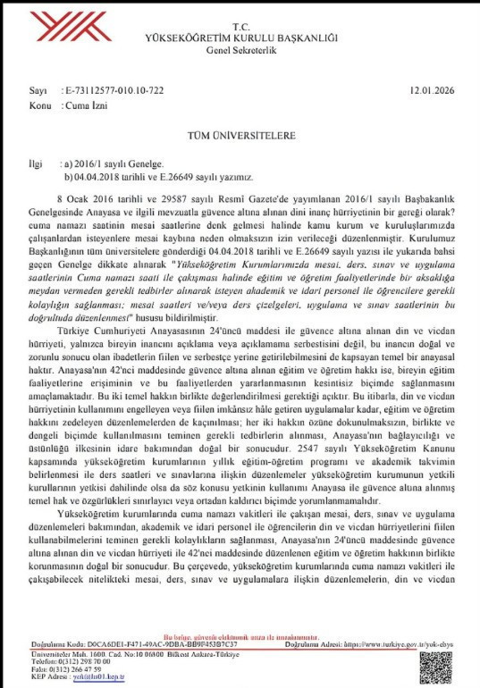 Y&Ouml;K'ten &uuml;niversitelere 'skandal' genelde: Derslere Cuma ayarı - Resim : 1