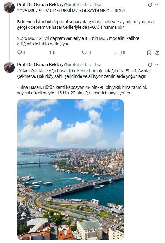 Osman Bektaş'tan 7.5 deprem değerlendirmesi: İstanbul’da ağır hasarlı bina tahmini geriledi - Resim : 1