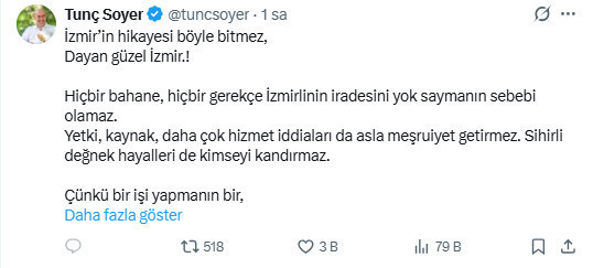 Tunç Soyer'den ilk yorum: Dayan İzmir - Resim : 1