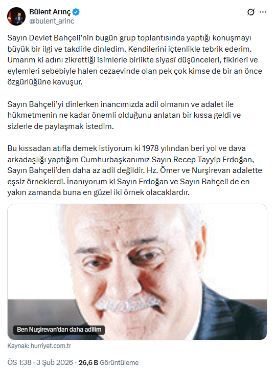 Bülent Arınç'tan Bahçeli sonrası itiraf gibi Erdoğan açıklaması: Daha az adil değil - Resim : 1