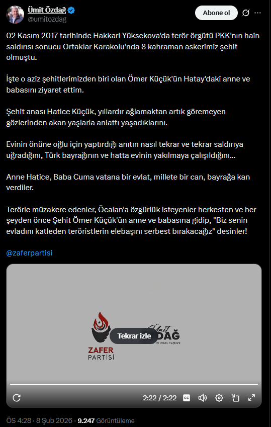 &Uuml;mit &Ouml;zdağ&rsquo;dan &lsquo;&Ouml;calan&rsquo; tepkisi: 'Bu rezaleti şehit ailelerine anlatın' - Resim : 1