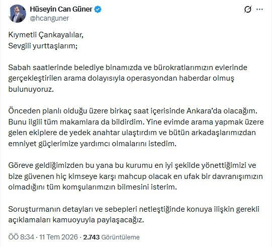 Çankaya Belediyesi'ne operasyon: Belediye Başkanı Hüseyin Can Güner dahil 36 kişiye gözaltı kararı - Resim : 1