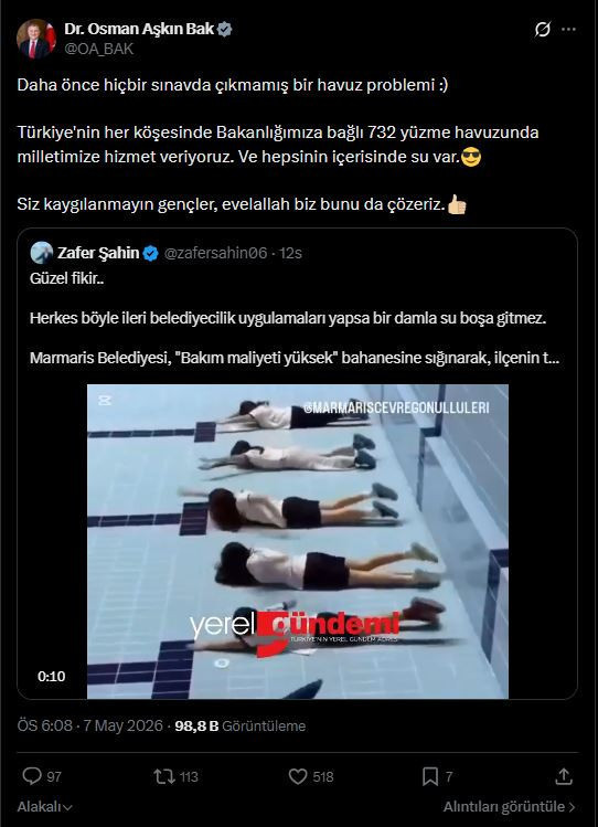 Boş havuzda yüzme antrenmanına Bakan Bak da kayıtsız kalmadı: Hiçbir sınavda çıkmamış havuz problemi - Resim : 2