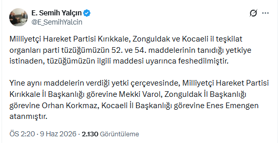 MHP'de 3 il teşkilatı daha feshedildi - Resim : 1