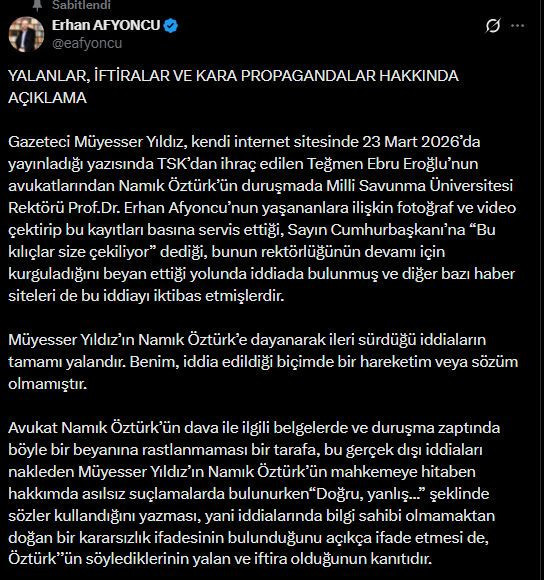 Teğmen Ebru Eroğlu’nun avukatından Erhan Afyoncu’ya yanıt - Resim : 1