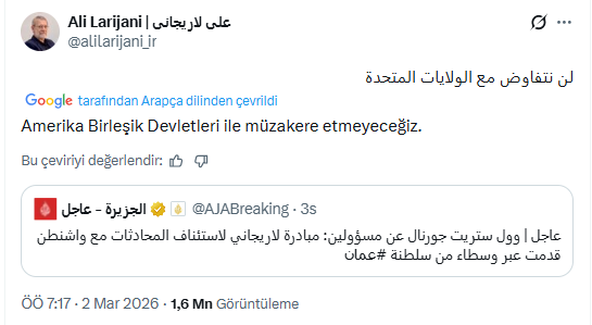 Hamaney sonrası dönemin ilk resti Luricani'den: ABD ile müzakere etmeyeceğiz - Resim : 1