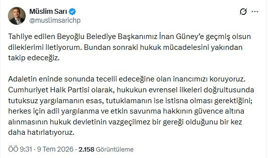 Kılıçdaroğlu cephesinden tahliye olan İnan Güney'e destek paylaşımı - Resim : 1