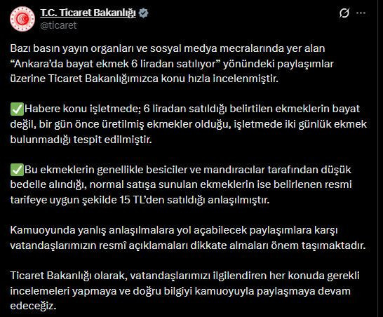 Bir gün öncenin ekmeği 'bayat değil'miş: Bakanlıktan 6 TL'ye ekmek açıklaması - Resim : 1
