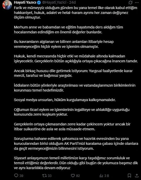 Hayati Yazıcı'dan ilk açıklama: Oğlunun adı fon soruşturmasında geçmişti - Resim : 3