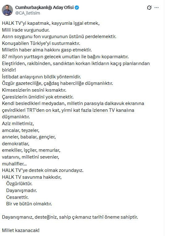 Ekrem İmamoğlu’ndan Halk TV çağrısı: 'Millet kazanacak' - Resim : 1