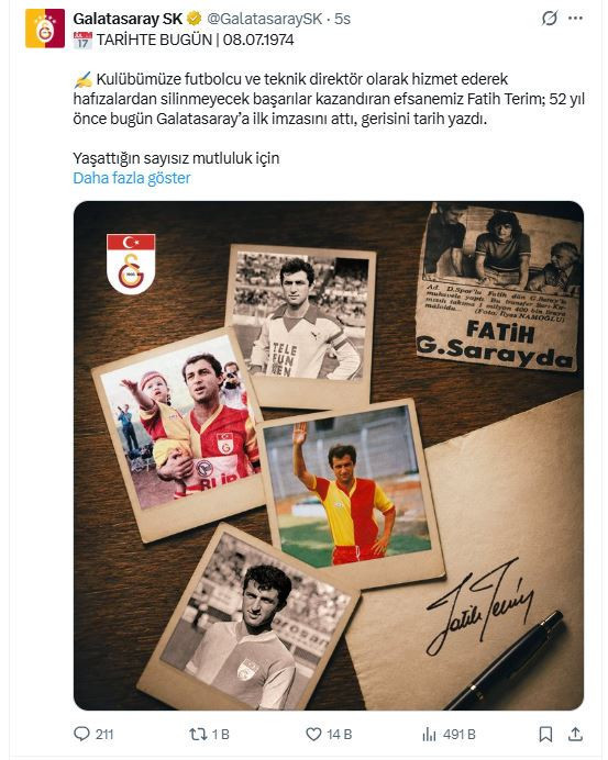 Galatasaray'dan Fatih Terim paylaşımı: İlk imzasının üzerinden 52 yıl geçti - Resim : 1