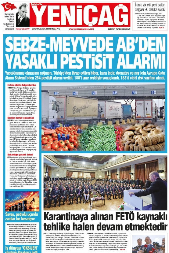 Yeniçağ Gazetesi: 'SEBZE-MEYVEDE AB’DEN YASAKLI PESTİSİT ALARMI' - Resim : 1