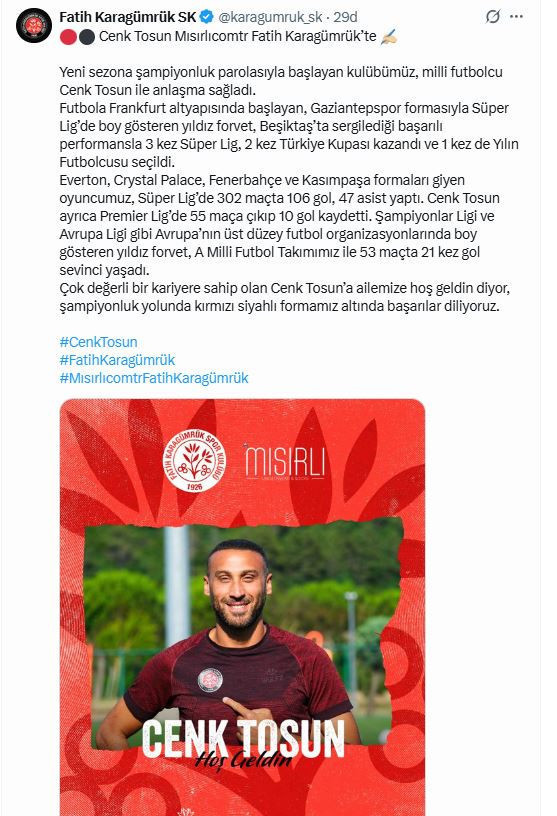 Fatih Karagümrük Cenk Tosun'u transfer etti - Resim : 1
