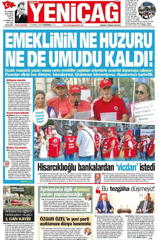 Yeniçağ Gazetesi: 'EMEKLİNİN NE HUZURU NE DE UMUDU KALDI' - Resim : 1