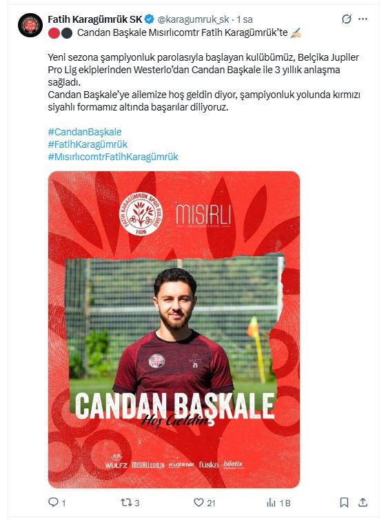 Fatih Karagümrük Candan Başkale transferini duyurdu - Resim : 1