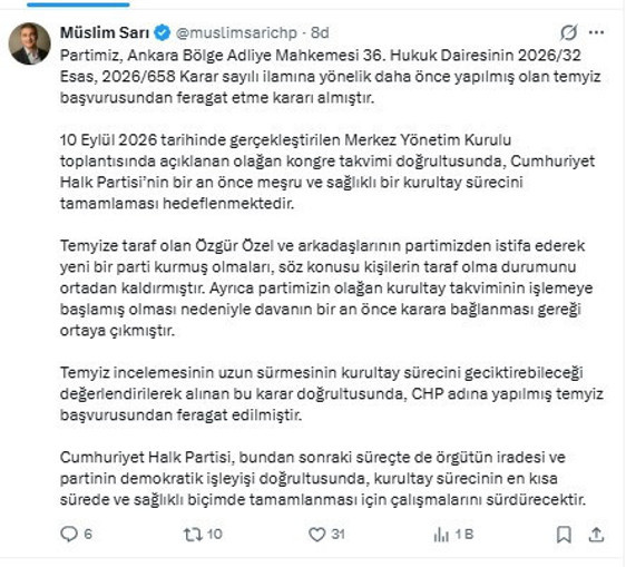 CHP mutlak butlan davasında temyiz başvurusunu geri çekti - Resim : 1