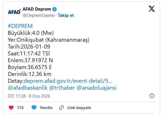 Kahramanmaraş'ta deprem (9 Ocak 2026) - Resim : 2