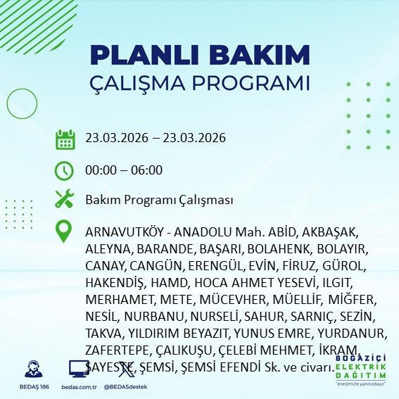 BEDAŞ’tan kritik açıklama: 19 ilçede 9 saate kadar elektrik yok (22 Mart 2026) - Resim: 1