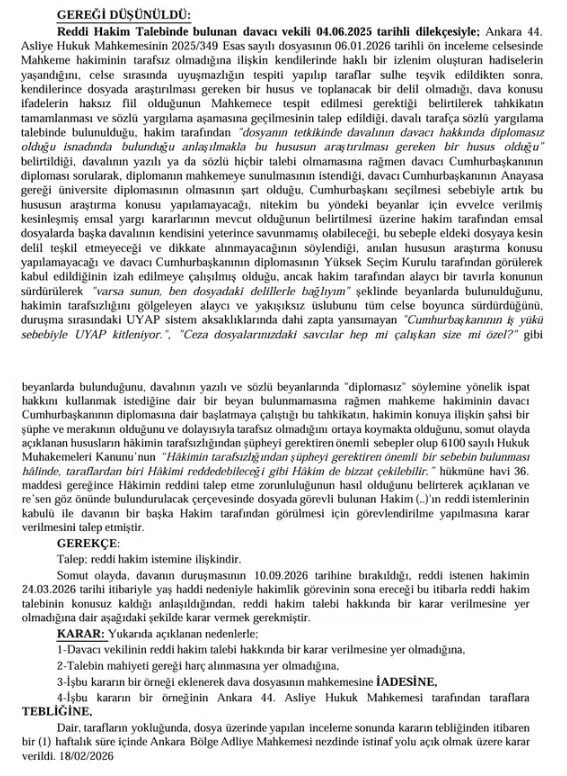 Erdoğan’ın avukatı ‘reddi hakim’ talebinde bulunmuştu: Mahkeme kararını verdi - Resim : 1