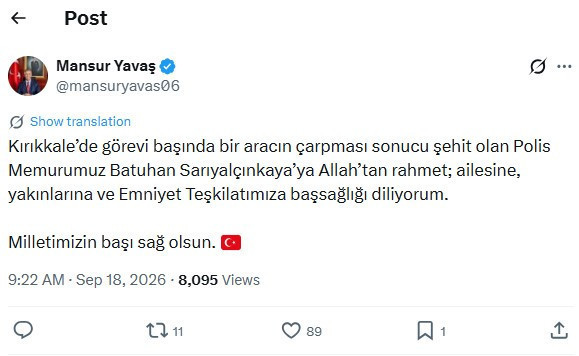 Mansur Yavaş'tan şehit polis Batuhan Sarayalçınkaya için başsağlığı mesajı - Resim : 1