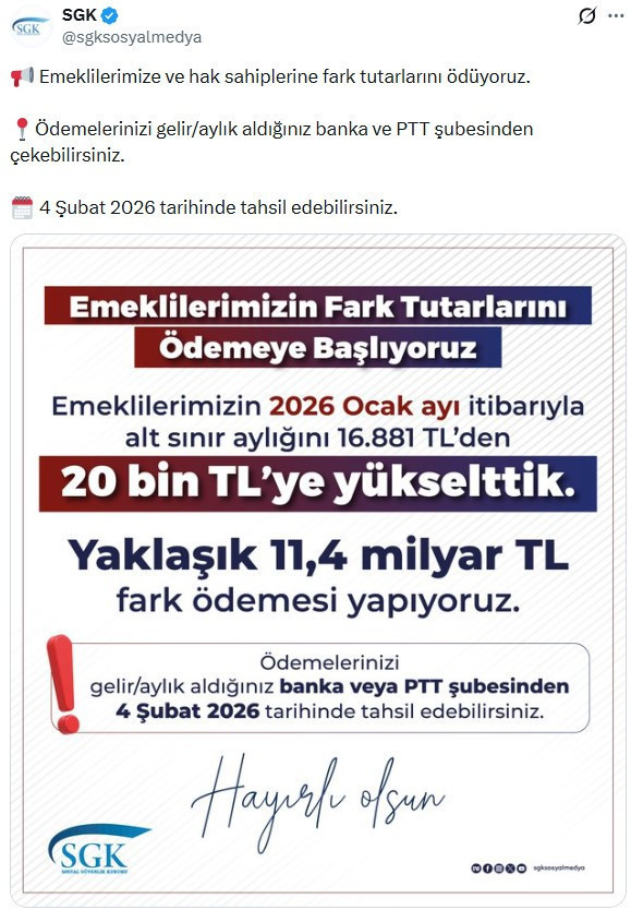 Emekli aylığı farkı 4 Şubat'ta &ouml;denecek - Resim : 1