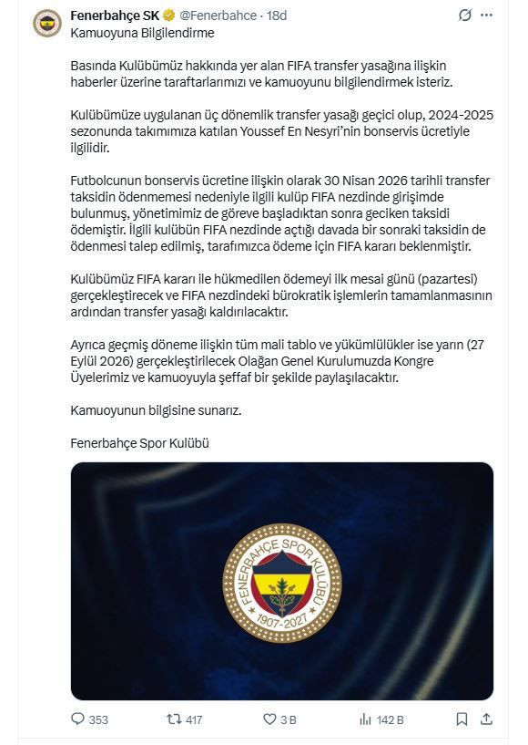 Fenerbahçe'den transfer yasağı sonrası ilk açıklama: İşte tek şartı - Resim: 9