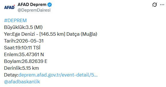 Muğla'da deprem (31 Mayıs 2026) - Resim : 1
