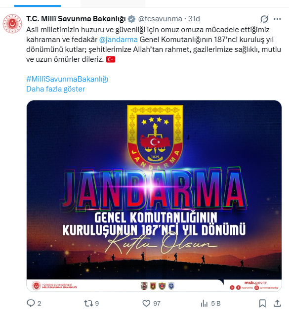 MSB'den Jandarma Teşkilatı'nın 187. kuruluş yıl dönümüne özel kutlama - Resim : 1