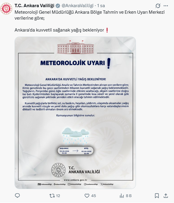 Ankara Valiliği'nden kritik uyarı: Bu geceye dikkat - Resim : 1