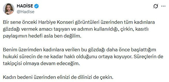 Hadise'den AKP'li Burhan'a tokat gibi yanıt: Elinizi de dilinizi de çekin - Resim : 2