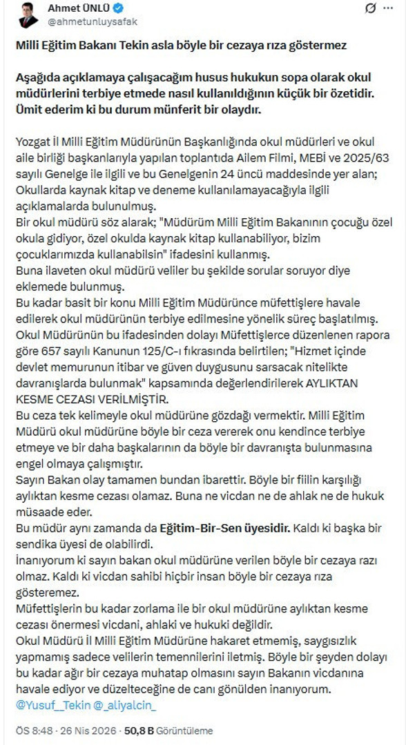 Yeni Şafak, Maliye'den sonra Milli Eğitim'e de cephe açtı - Resim : 1