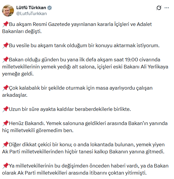 L&uuml;tf&uuml; T&uuml;rkkan Meclis&rsquo;te tanık olduğu olayı anlattı: Hi&ccedil;biri Yerlikaya&rsquo;nın yanına gitmedi - Resim : 5