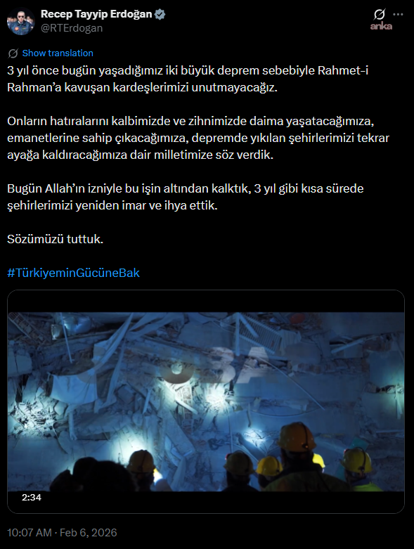 6 Şubat depremlerinin üçüncü yılında Erdoğan'dan: Yeniden imar ve ihya ettik - Resim : 1