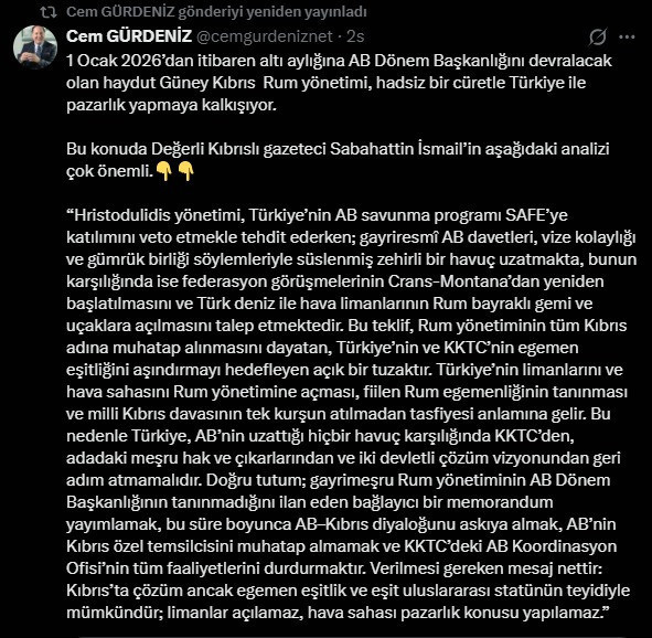 AB D&ouml;nem Başkanlığı G&uuml;ney Kıbrıs'a ge&ccedil;ti! 'T&uuml;rkiye havu&ccedil; karşılığında adadan vazge&ccedil;memeli' - Resim : 1