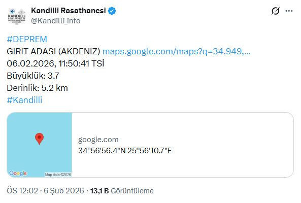 Akdeniz'de deprem (6 Şubat 2026) - Resim : 2