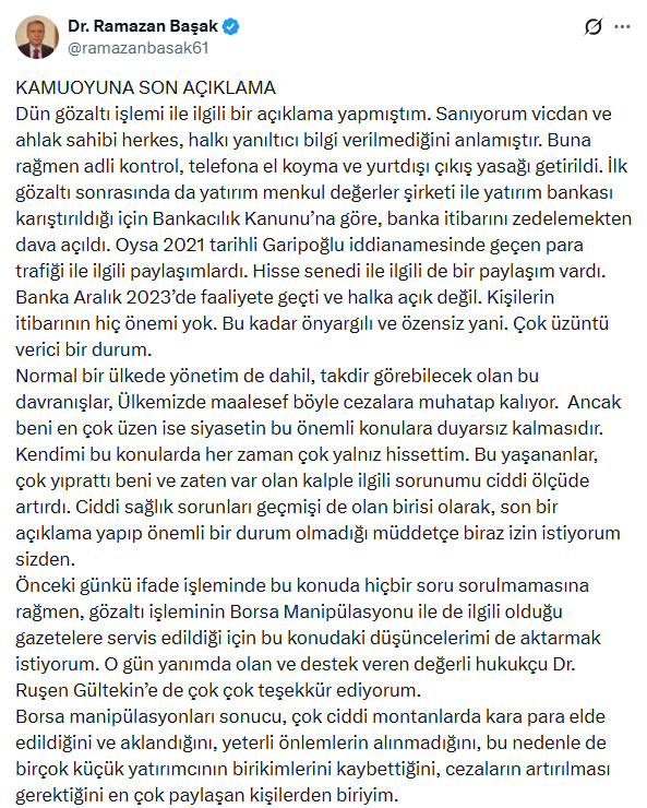 “Borsa manipülasyonu” iddiası ile gözaltına alınmıştı: Serbest bırakılan Mustafa Başak’tan yeni açıklama - Resim : 2