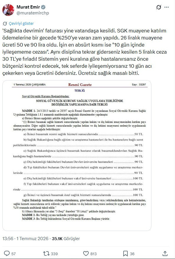 Ücretsiz sağlık masalı bitti ‘sağlıkta devrimin’ faturası yine vatandaşa kesildi - Resim : 1