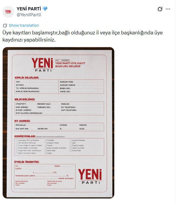 YENİ Parti sahaya indi: Üye kayıtları resmen başladı - Resim : 1