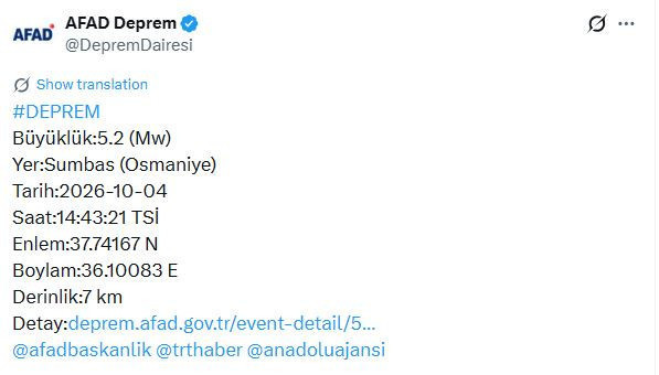 Adana ve Osmaniye'de peş peşe depremler (4 Ekim 2026) - Resim : 5