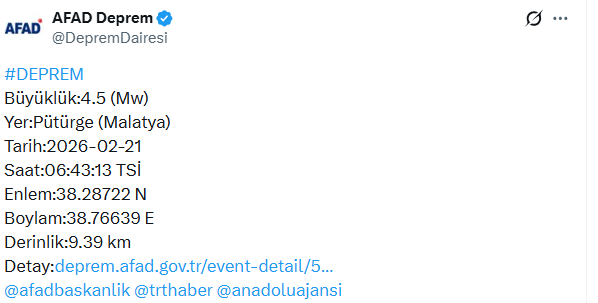 Malatya'da 4.5 b&uuml;y&uuml;kl&uuml;ğ&uuml;nde deprem - Resim : 1