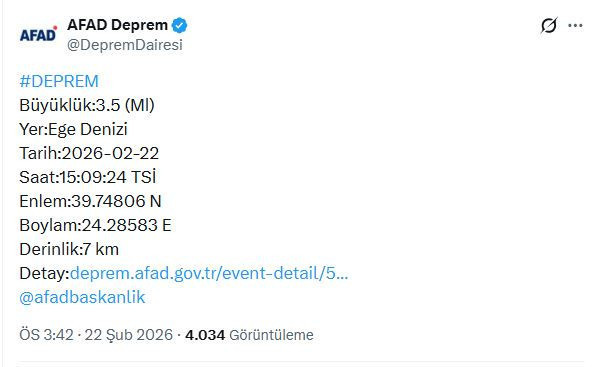 Ege Denizi'nde deprem (22 Şubat 2026) - Resim : 2