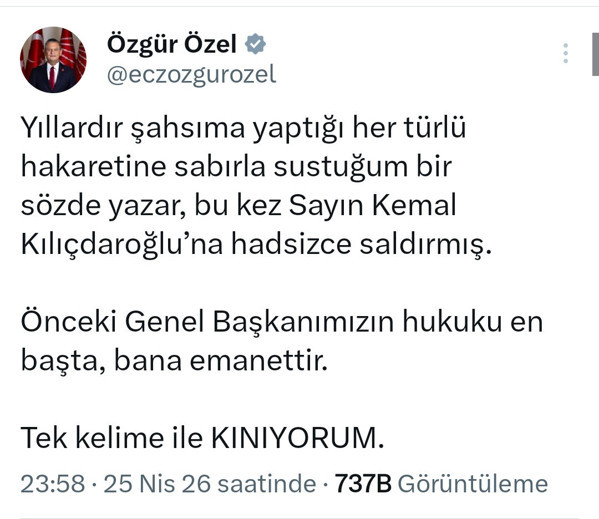 Özgür Özel'den Mine Kırıkkanat'a 'Kılıç artığı' tepkisi - Resim : 3
