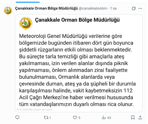 Çanakkale için kırmızı alarm: 4 gün yangın riski yüksek - Resim : 1