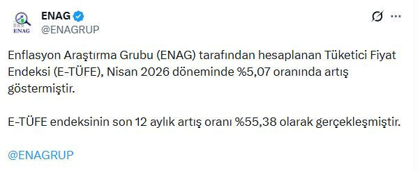 ENAG Nisan 2026 enflasyonunu açıkladı - Resim : 1