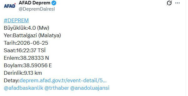 Malatya'da deprem (25 Haziran 2026) - Resim : 1