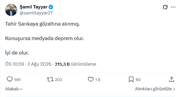Şamil Tayyar'dan siyaset gündemini sarsacak Tahir Sarıkaya paylaşımı: Eğer konuşursa... - Resim : 2