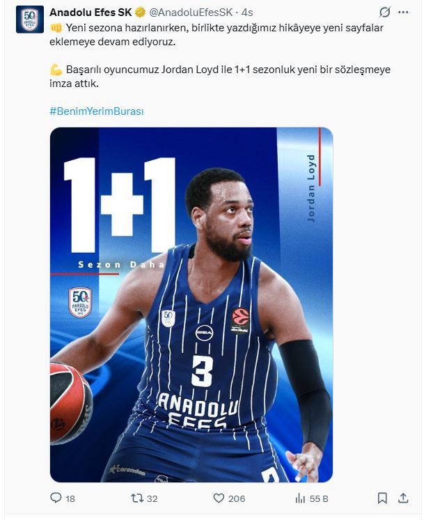 Anadolu Efes Jordan Loyd ile sözleşme yeniledi - Resim : 1