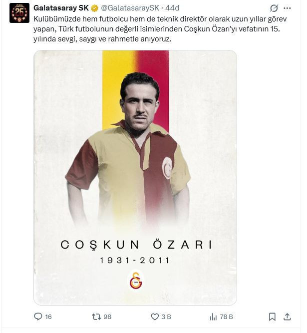 Galatasaray’dan Coşkun Özarı için anma mesajı - Resim : 1