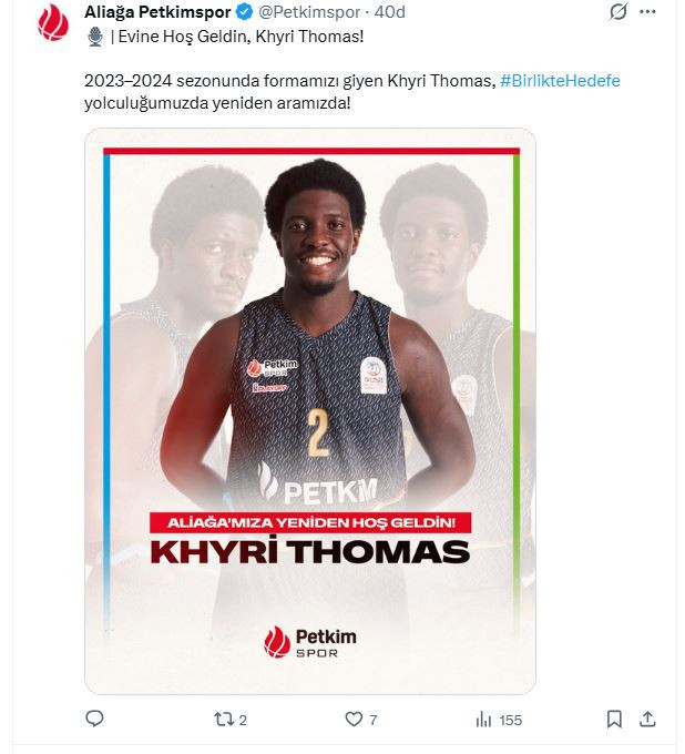 Khyri Thomas Aliağa Petkimspor’a geri döndü - Resim : 1